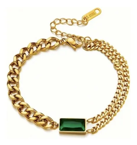 comprar Pulsera Cubana Esmeralda Acero Inoxidable Esclava
