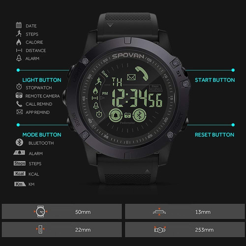 Imagen 8 de 9 de Reloj Táctico Inteligente Spovan Digital Caballero Deportivo