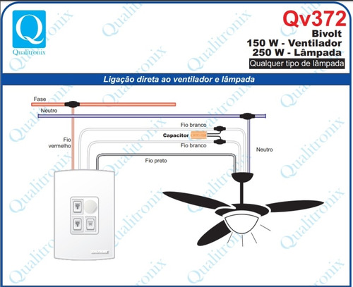 Controle Ventilador De Teto 2 Lamps Qualitronix Qv372
