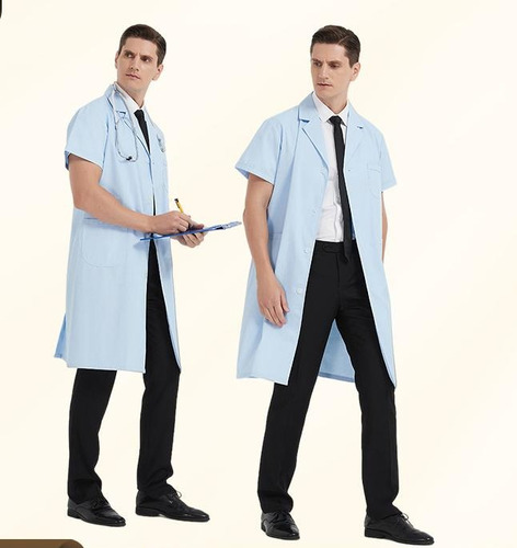 Bata Laboratorio Blanca Uniformes Médico Unisex Azul Claro Lisa L