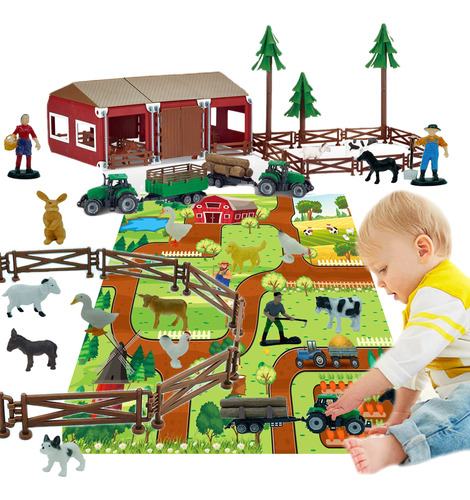 Peagprav Farm Playset Mini Barn Farm Toys 119pcs Animales De