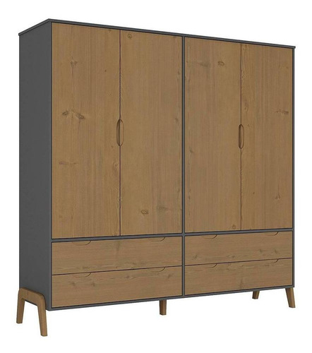 Imagen 1 de 1 de Ropero La Cueva Muebles Veneza 1009 color grafito/miel de madera maciza, mdp con 4 puertas batientes