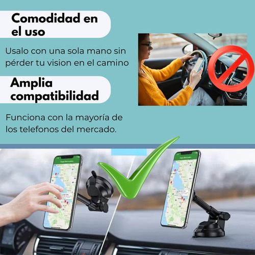 Soporte Iman Auto Ajustable Fuerte Ventosa Para Celular Gps Negro