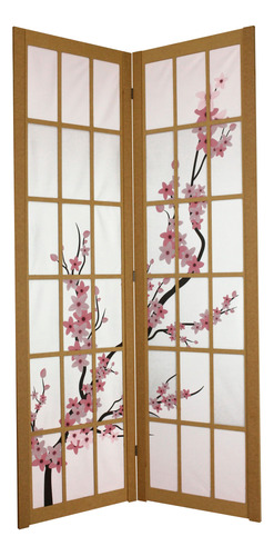 2 Biombo Oriental Japonês Sakura Divisor Mdf Sanfonado