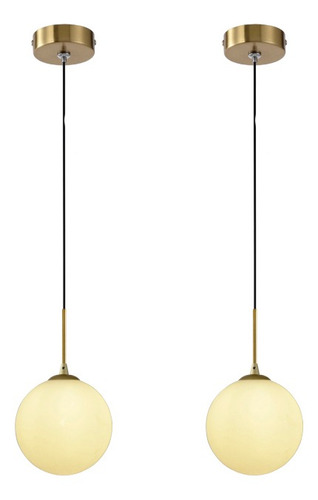 2 Pendente Dourado Globo De Vidro Branco Ø12cm Lavabo Zan14 110V/220V