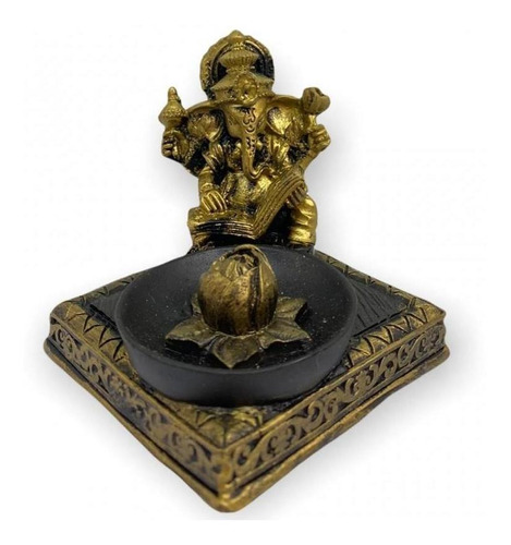 Incensário Quadrado Ganesh Livro Dourado 8cm Em Resina