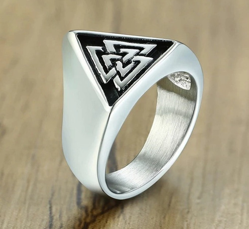 Anillo Valknut Simbolo Vikingo Triangular Acero Inoxidable