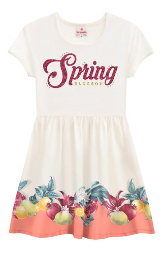 Vestido Infantil Brandili Fruta Com Glitter Off-white