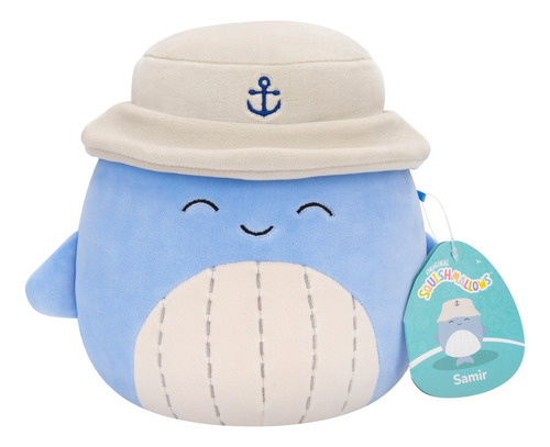 Peluche Squishmallows 19 Cm Samir - Ballena Azul Con Gorro Color Azul Claro