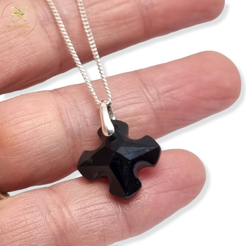 Cadena Plata Groumet + Dije Crist Swa Cruz Griega Negra 18mm