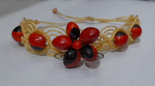 Imagen 2 de 6 de Pulsera Semillas Huayruro Macrame Brazalete Suerte Artesanal