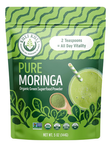 Kuli Kuli Moringa Oleifera - Polvo Orgánico De Hojas Y Batido Verde, 100% Puro Certificado Por Usda Y Polvo De Moringa Sin Omg, Ideal Para Batidos, T