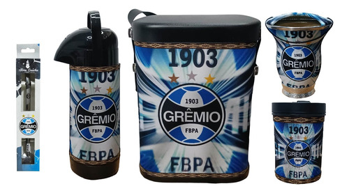 Kit Chimarrão Grêmio Mateira Bomba Cuia Porta Erva Garrafa