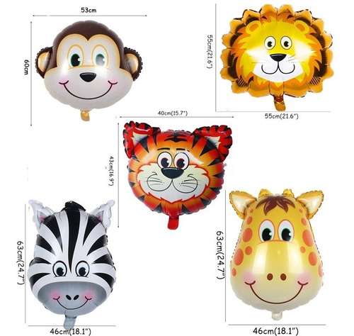 Pack 5 Globos Metalizados Animales De La Selva - Jungla 