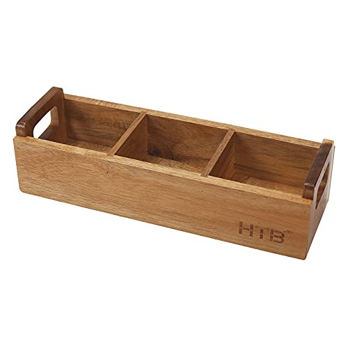 Htb - Caja Pequena De Madera Para Bolsas De Te, 3 Compartime