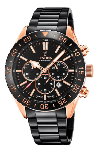 Reloj Festina Ceramic Para Hombre De Acero F20578/1 Color de la malla Negro Color del bisel Negro Color del fondo Negro