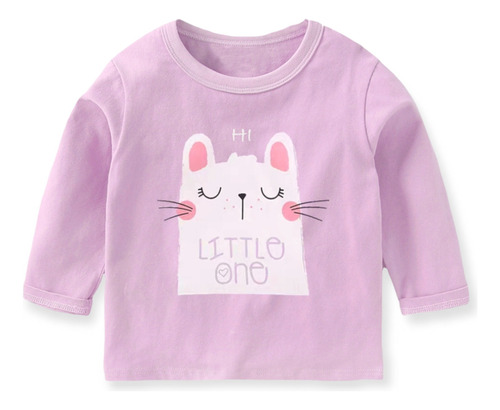 Polera Niña Algodón Manga Larga Lindo Gatito Exclusiva