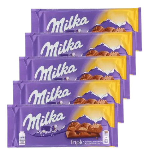 Milka Triple Caramel 90gr Kit Com 5 
