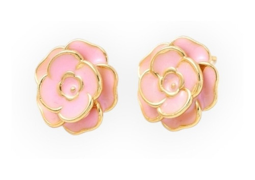 Aros Topos Topitos Flor Rosa Segunda Etapa Damas Baño De Oro