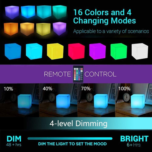 Loftek Cubo Luz Led Rgb 16 Color Ip65 18 Cm Lampara Led