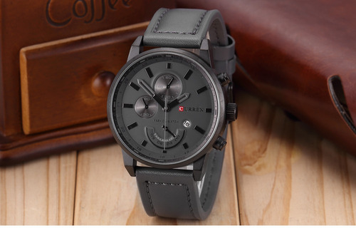 Relógio Masculino Curren Pulseira Em Couro Função Data Luxo