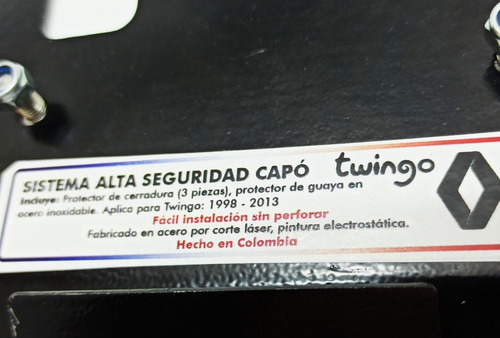 Kit Seguro Capó Twingo, Alta Seguridad De Cerradura Y Guaya.