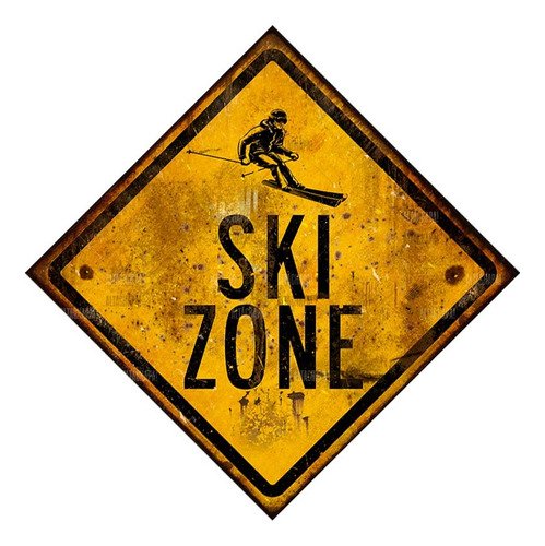 Cartel Chapa Rústica Ski Zone Zona Esquí Nieve 