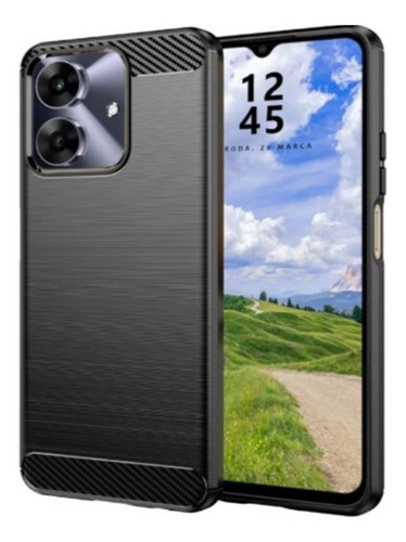 Funda Tpu Fibra De Carbono Compatible Con Realme Note 60 Negro Textura Fibra De Carbono