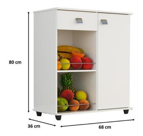 Imagem 2 de 5 de Balcão Fruteira Com Porta E Gaveta - Branca