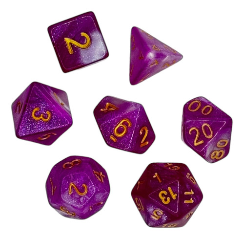 Set 7 Dados Juegos De Rol - Purpura Perlado Marmoleado Con G