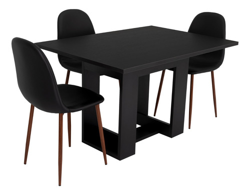 Mesa Comedor + 4 Sillas Sin Brazo - Wengue / Negro