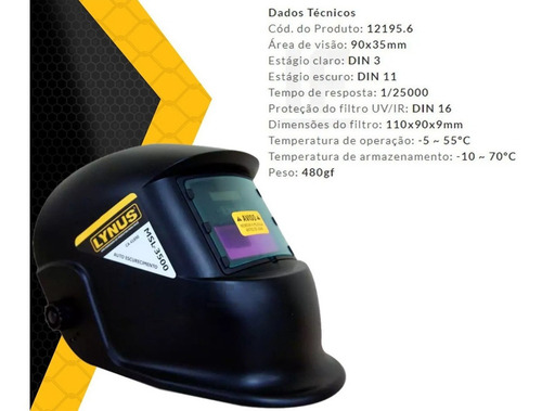 Mascara De Solda Escurecimento Automatico Fixa 3 A 11 Lynus