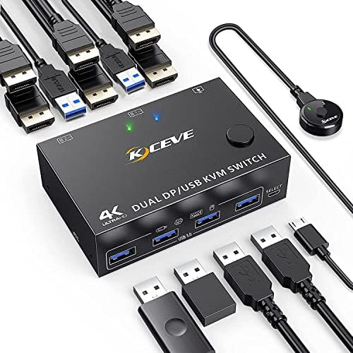 Conmutador Kvm Dp 2 Computadoras 2 Monitores, Dos Monitores