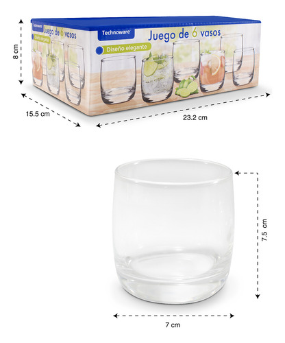 Juego De Vasos De Vidrio 230 Ml 6 Piezas