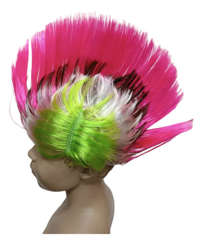 Peluca Punk Rock Mohicano Fiestas Batucada Rojo Con Negro Color Verde-Rosa