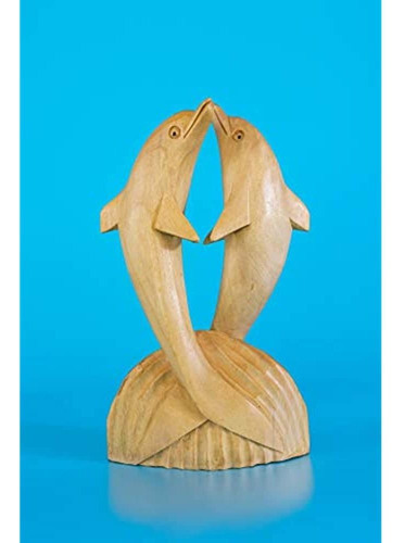 Colección G6 Estatua De Madera Tallada A Mano Con 2 Delfines