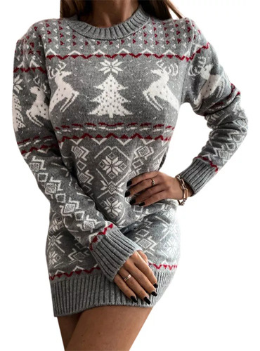 Vestido Tipo Suéter De Punto Elk Christmas Para Mujer