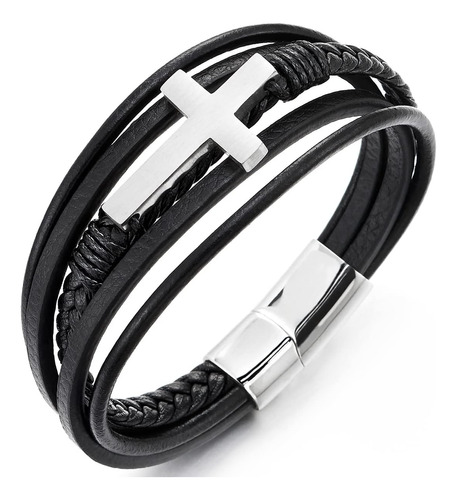 Coolsteelandbeyond Brazalete De Cuero Negro De Varias Hebras