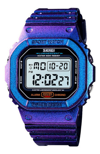 Reloj Hombre Skmei 1554 Sumergible Digital Alarma Cronometro Color de la malla Morado