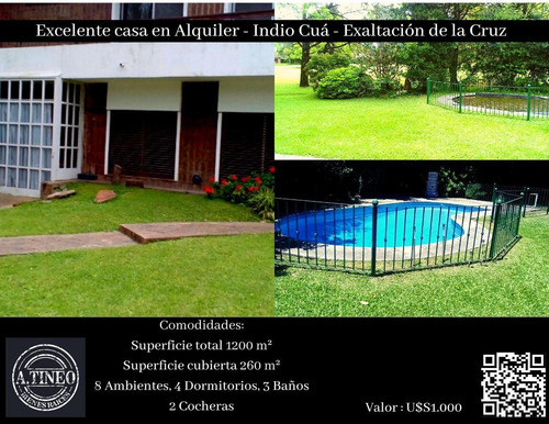 Imagen 1 de 8 de Excelente Casa En Alquiler - Indio Cúa - Exaltación De La Cruz