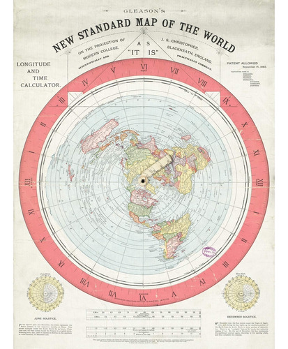 Mapa Gleason 1892 Calculadora De Tiempo Mundial Tierra Plana