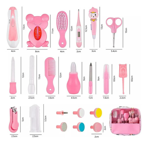 20pcs Kit De Cuidado De Bebe Higiene Termómetros Uñas Rosa
