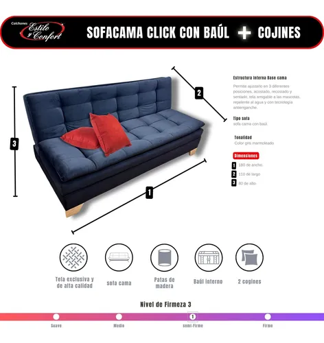 Sofá Cama Click Tres Posiciones Con Baúl Estilo Y Confort