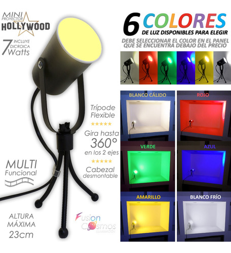 Proyector Cine Dicroica De Mesa 7w Led Luz Color A Elección 