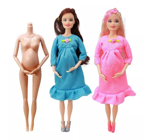 Boneca Estilo Barbie Grávida Articulada + 3 Bebês! Baby - R$ 109,9