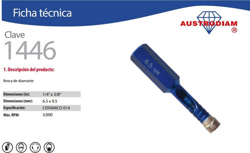Broca Diamante P/ Porcelanatos 1/4 X 3/8 Austromex Aus-1446