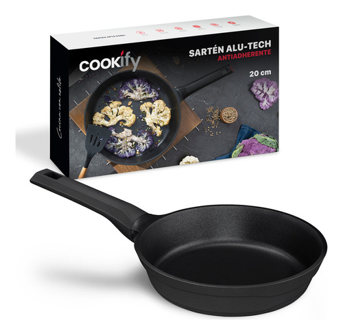 Cookify Sartén Aluminio Fundido Antiadherente 20 cm Alu-Tech Series Libre de PFOA Cocina Saludable Color Negro