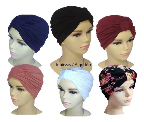 6 Turbantes Para Mujer Tyamia, En Algodón Oncológicos Quimio Color Negro-marino-blanco-#42-tinto-palo De Rosa