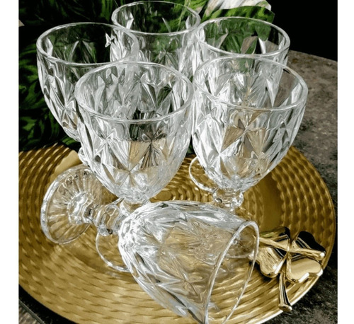 Kit Suqueira 2 Litros+6 Taças 265ml Diamond Sucos Coquetéis Cor Transparente