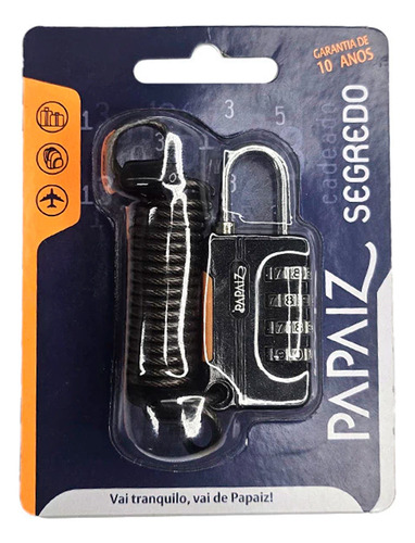 Cadeado Segredo Zamac Cs25 Preto Com Cabo Papaiz